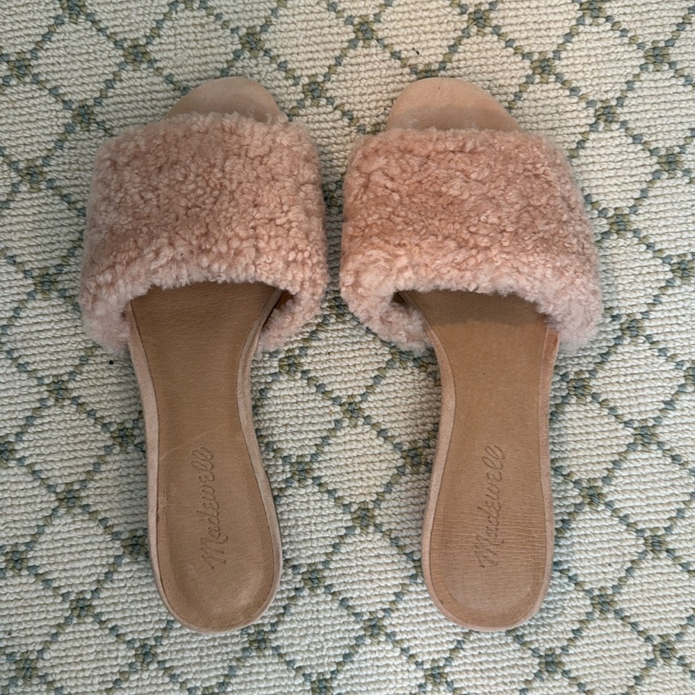 Madewell sheep fur slides, Size 7. Blush. Great condition